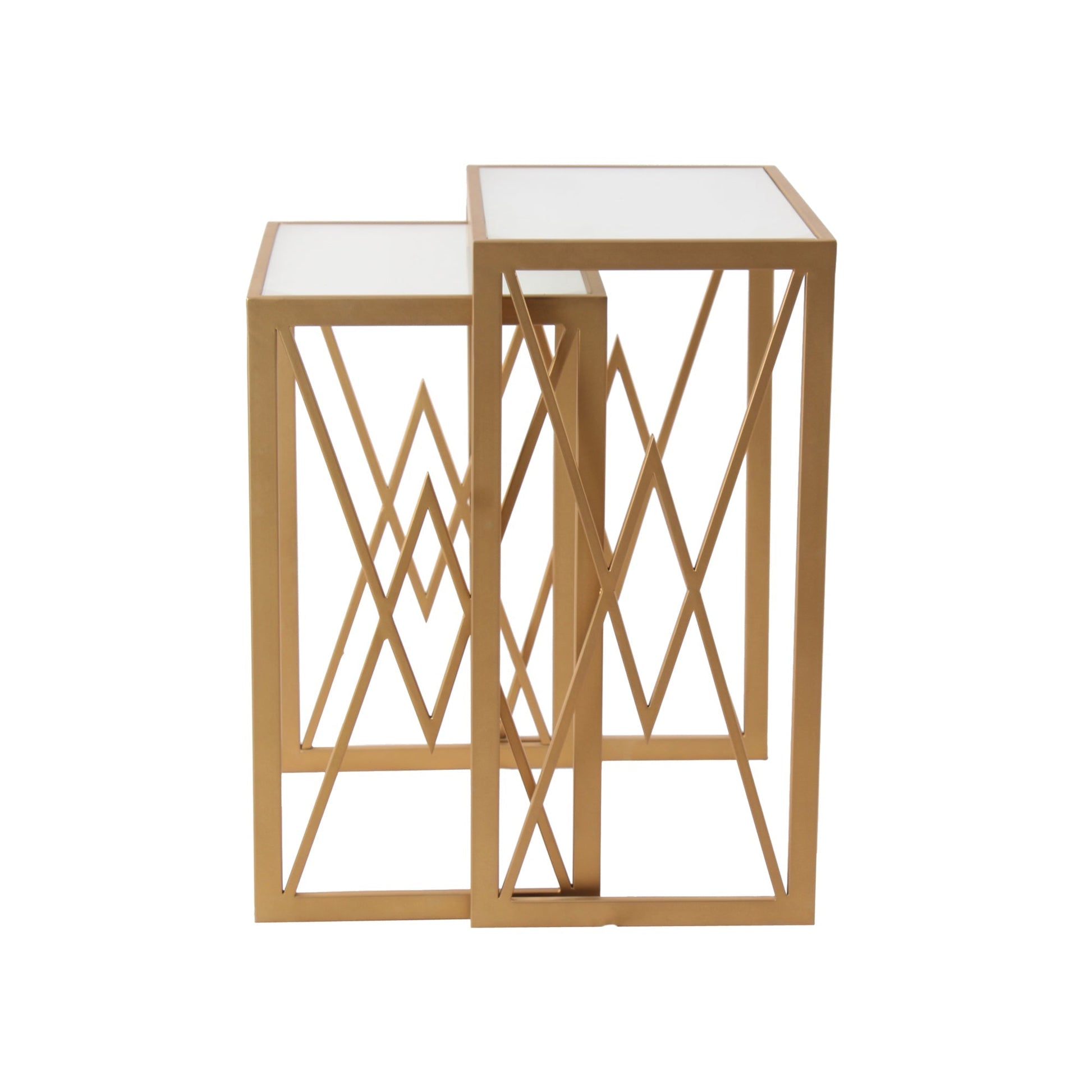 Nimbus Frosted Glass Nesting Side Table in Dark Gold Finish