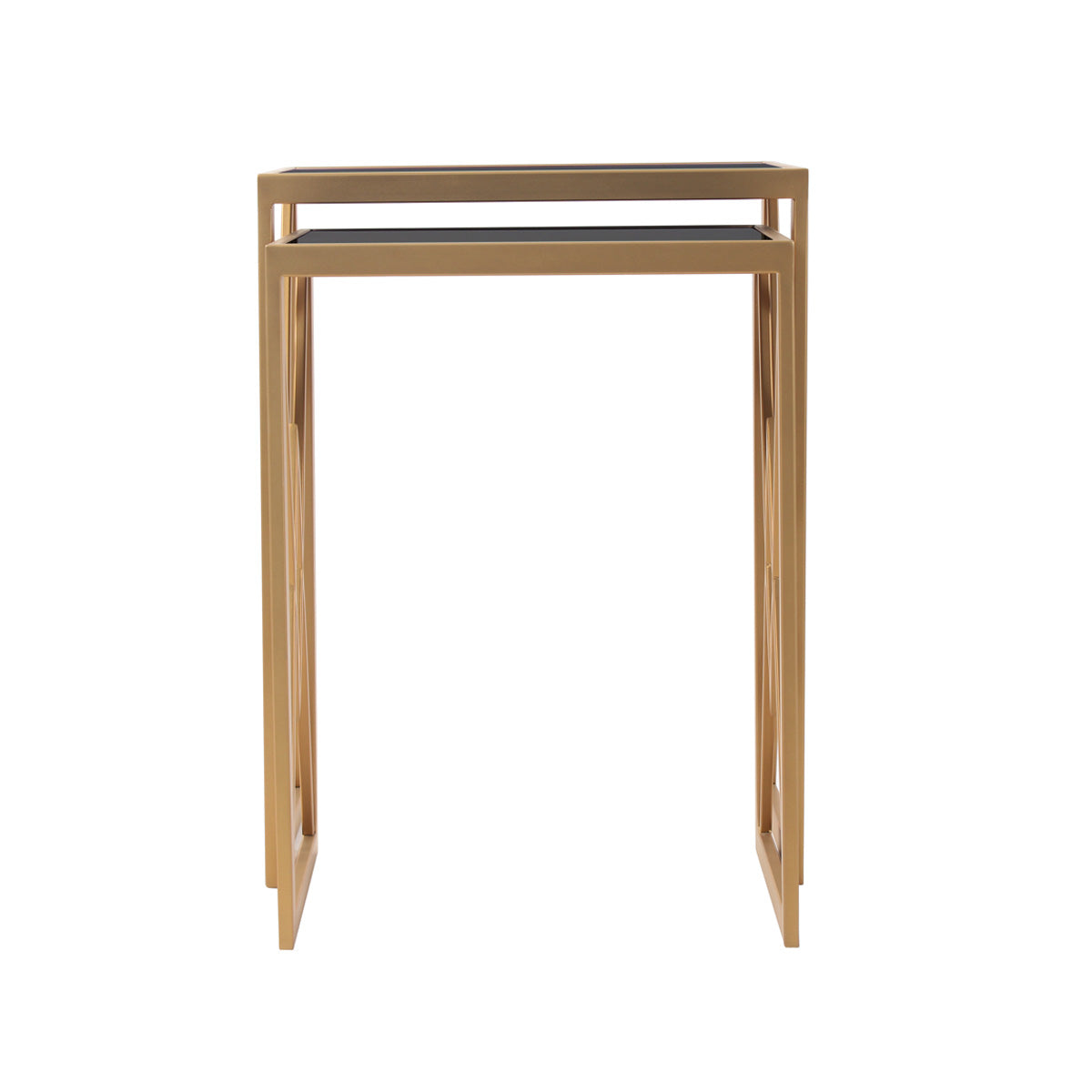 Nimbus Black Glass Nesting Side Table in Dark Gold Finish