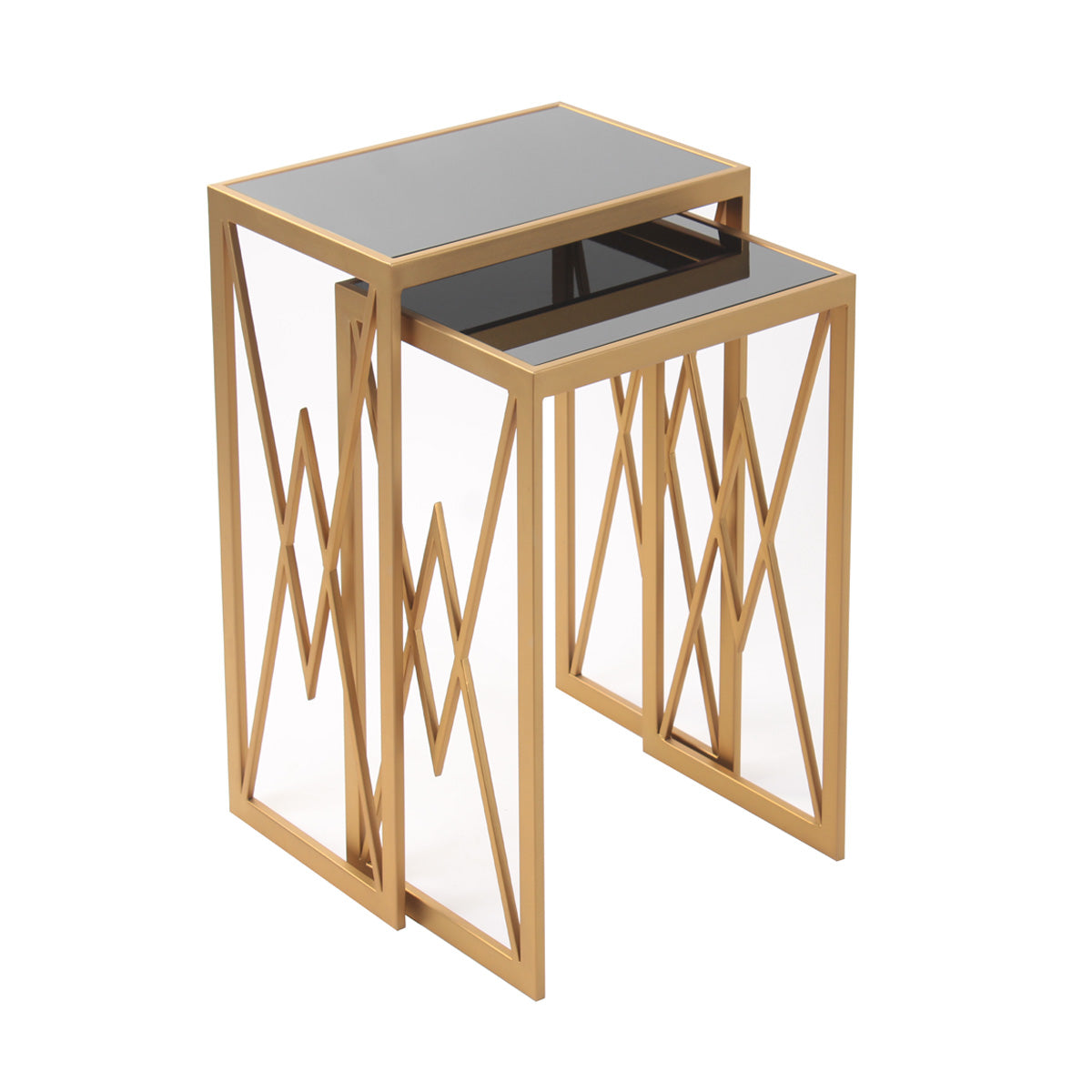 Nimbus Black Glass Nesting Side Table in Dark Gold Finish