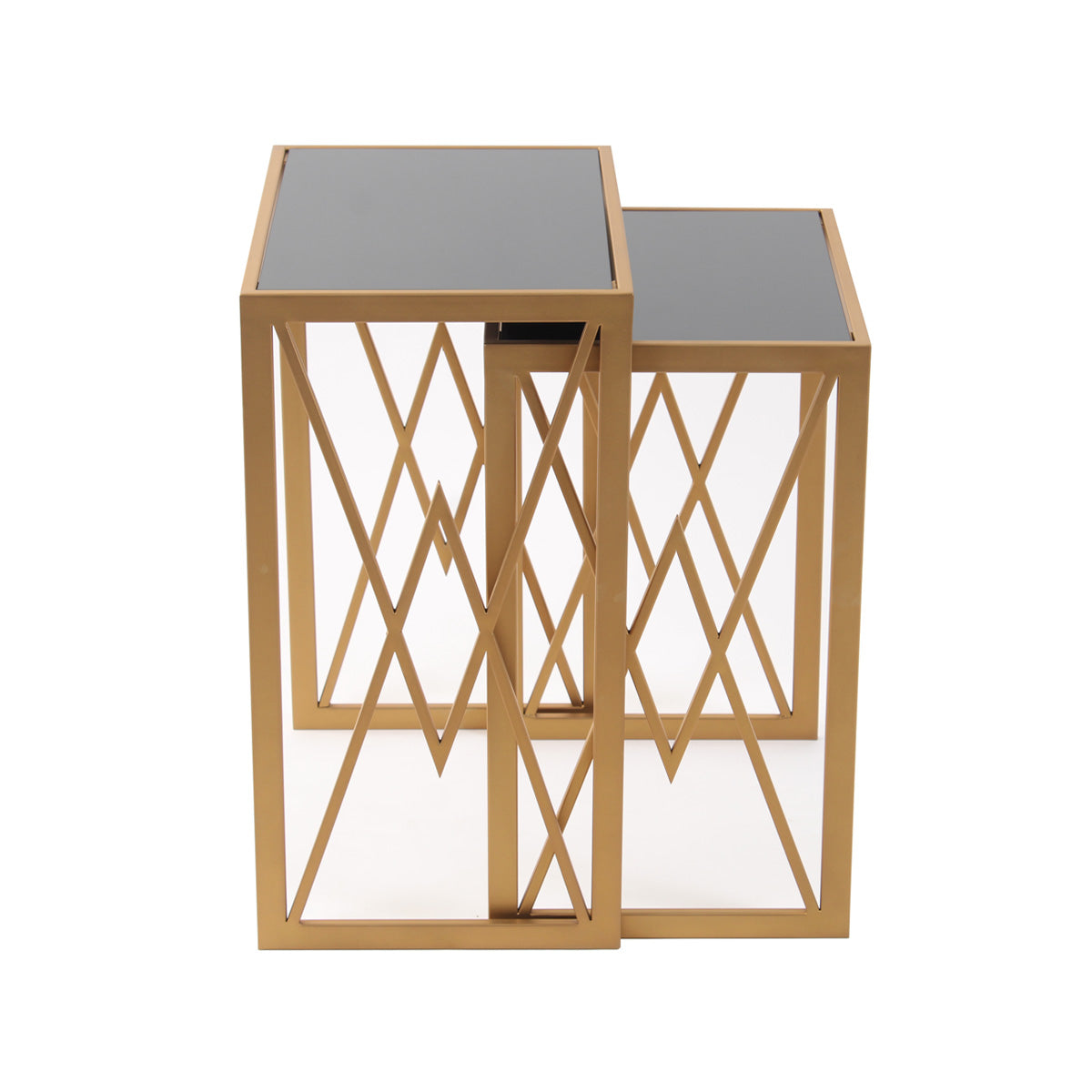 Nimbus Black Glass Nesting Side Table in Dark Gold Finish