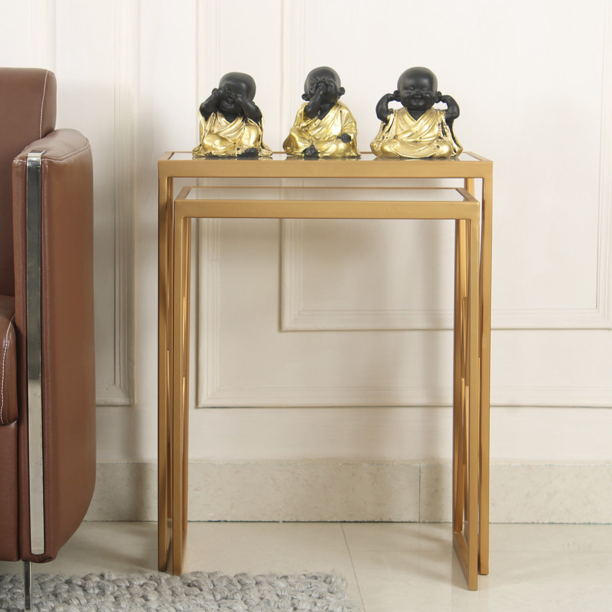 Nimbus Clear Glass Nesting Side Table in Dark Gold Finish