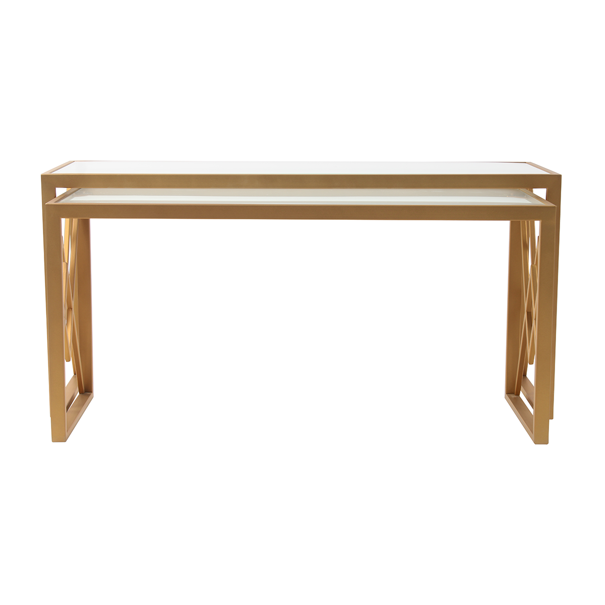 LatteLedge Frosted Glass Nesting Coffee Table in Dark Gold Finish(Set Of 2)