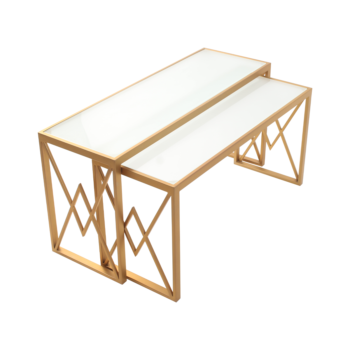 LatteLedge Frosted Glass Nesting Coffee Table in Dark Gold Finish(Set Of 2)