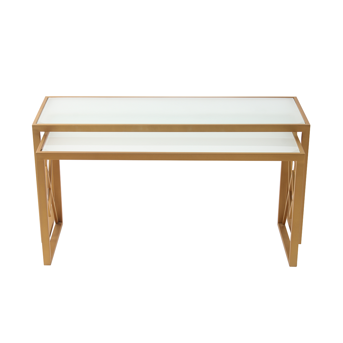 LatteLedge Frosted Glass Nesting Coffee Table in Dark Gold Finish(Set Of 2)