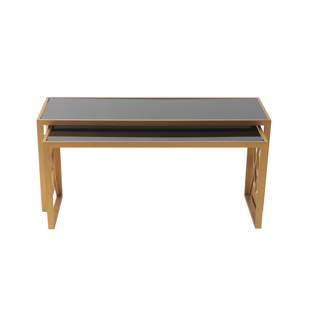 LatteLedge Black Glass Nesting Coffee Table in Dark Gold Finish(Set Of 2)