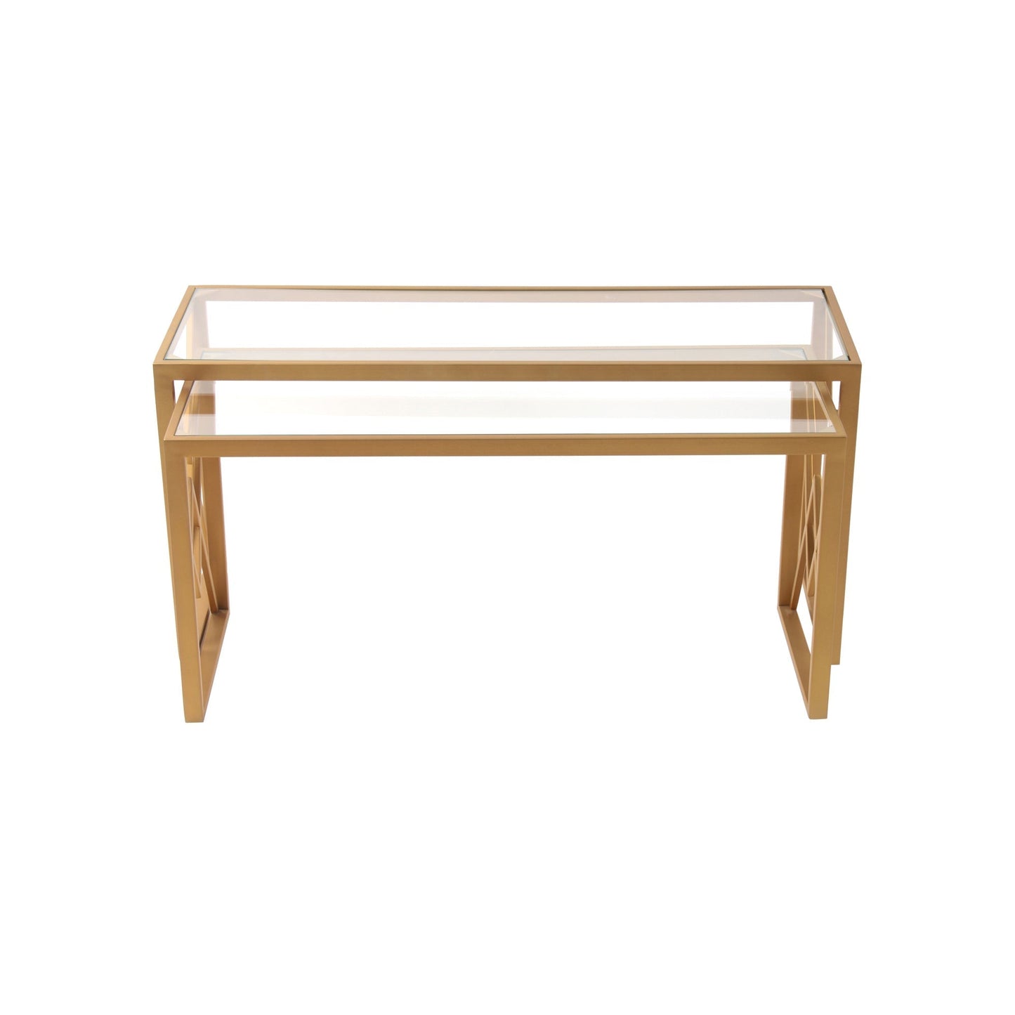 LatteLedge Clear Glass Nesting Coffee Table in Dark Gold Finish(Set Of 2)