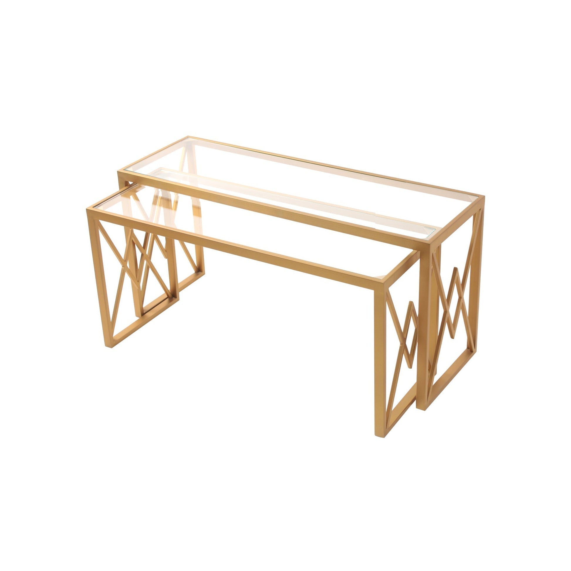 LatteLedge Clear Glass Nesting Coffee Table in Dark Gold Finish(Set Of 2)