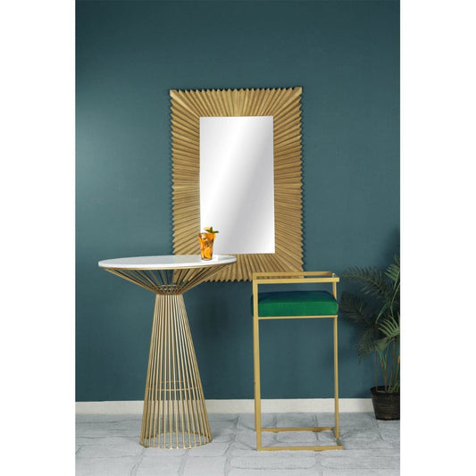 Gleam Green Velvet Fabric Metal Bar Chair In Gold Finish