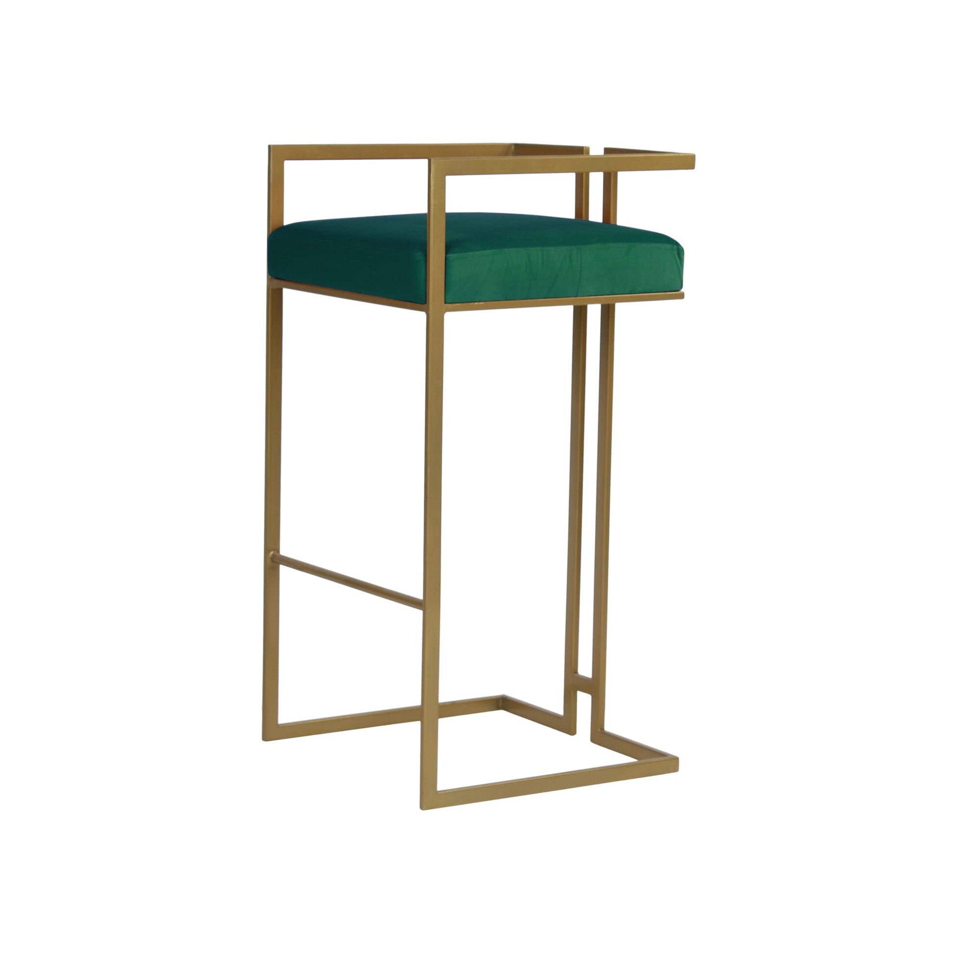 Gleam Green Velvet Fabric Metal Bar Chair In Gold Finish