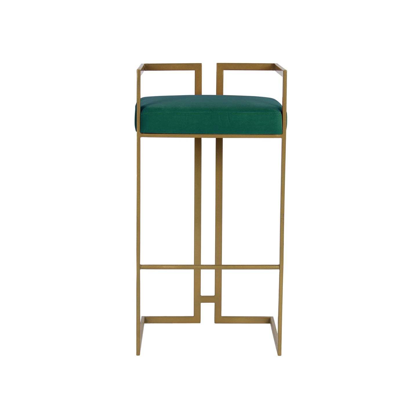 Gleam Green Velvet Fabric Metal Bar Chair In Gold Finish