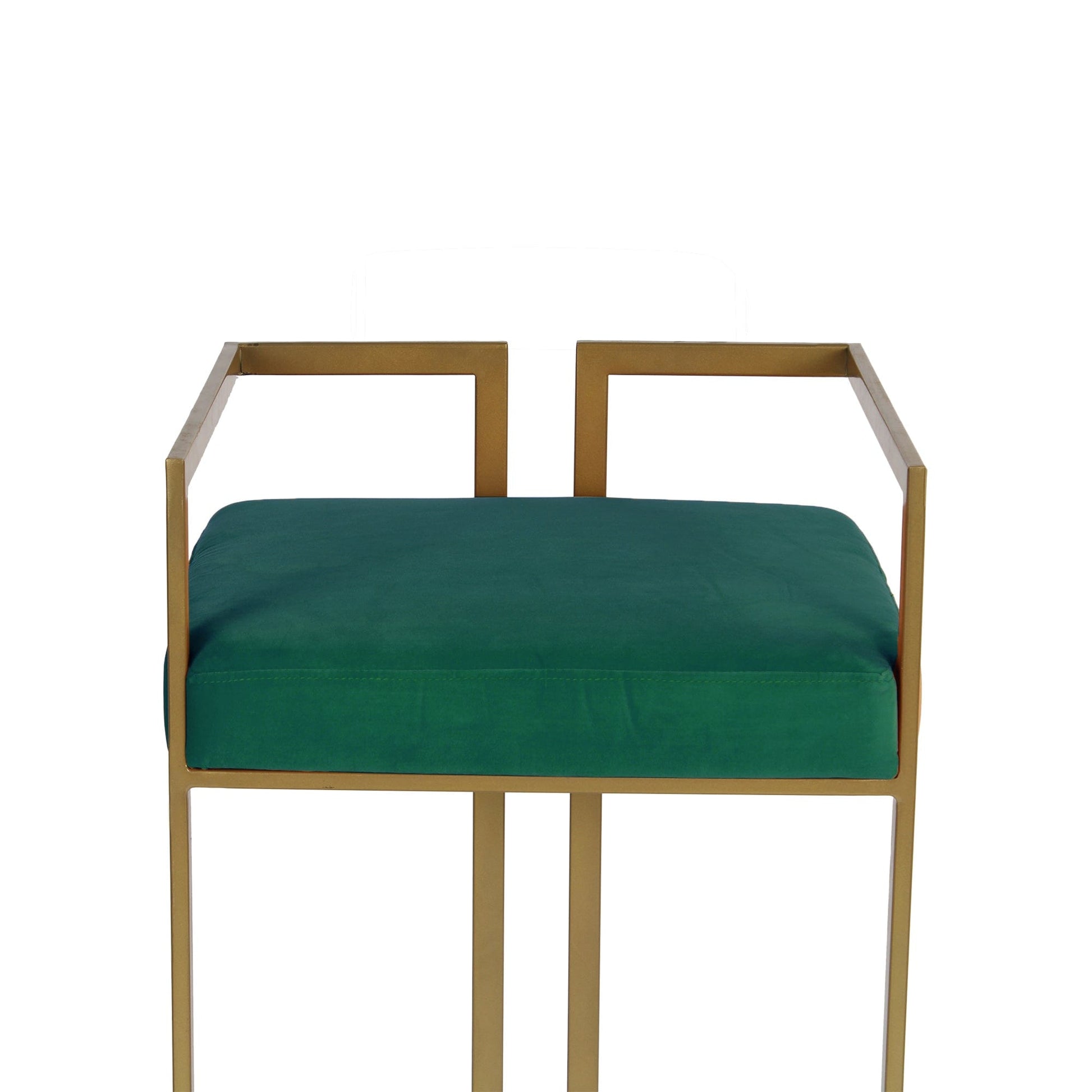 Gleam Green Velvet Fabric Metal Bar Chair In Gold Finish