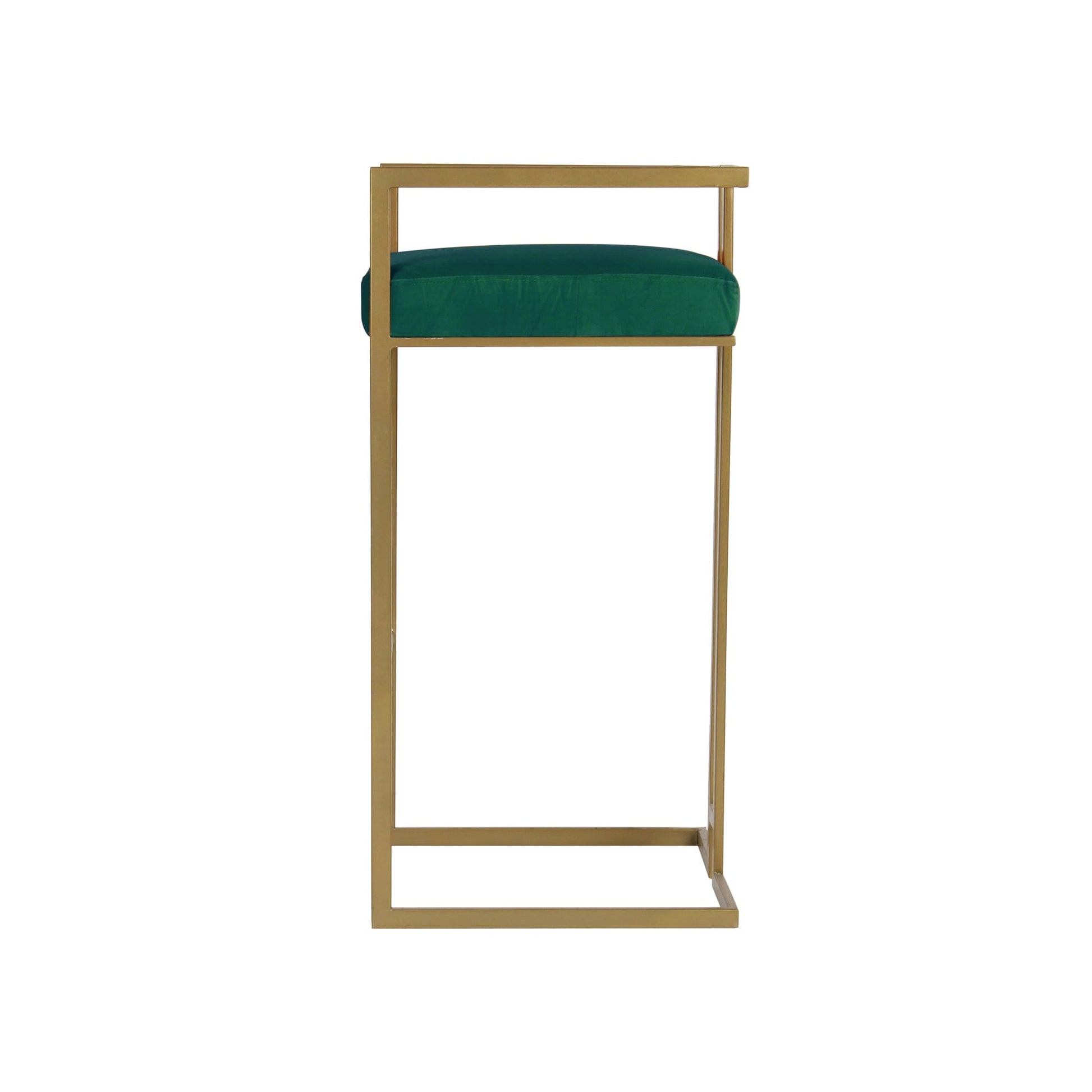 Gleam Green Velvet Fabric Metal Bar Chair In Gold Finish