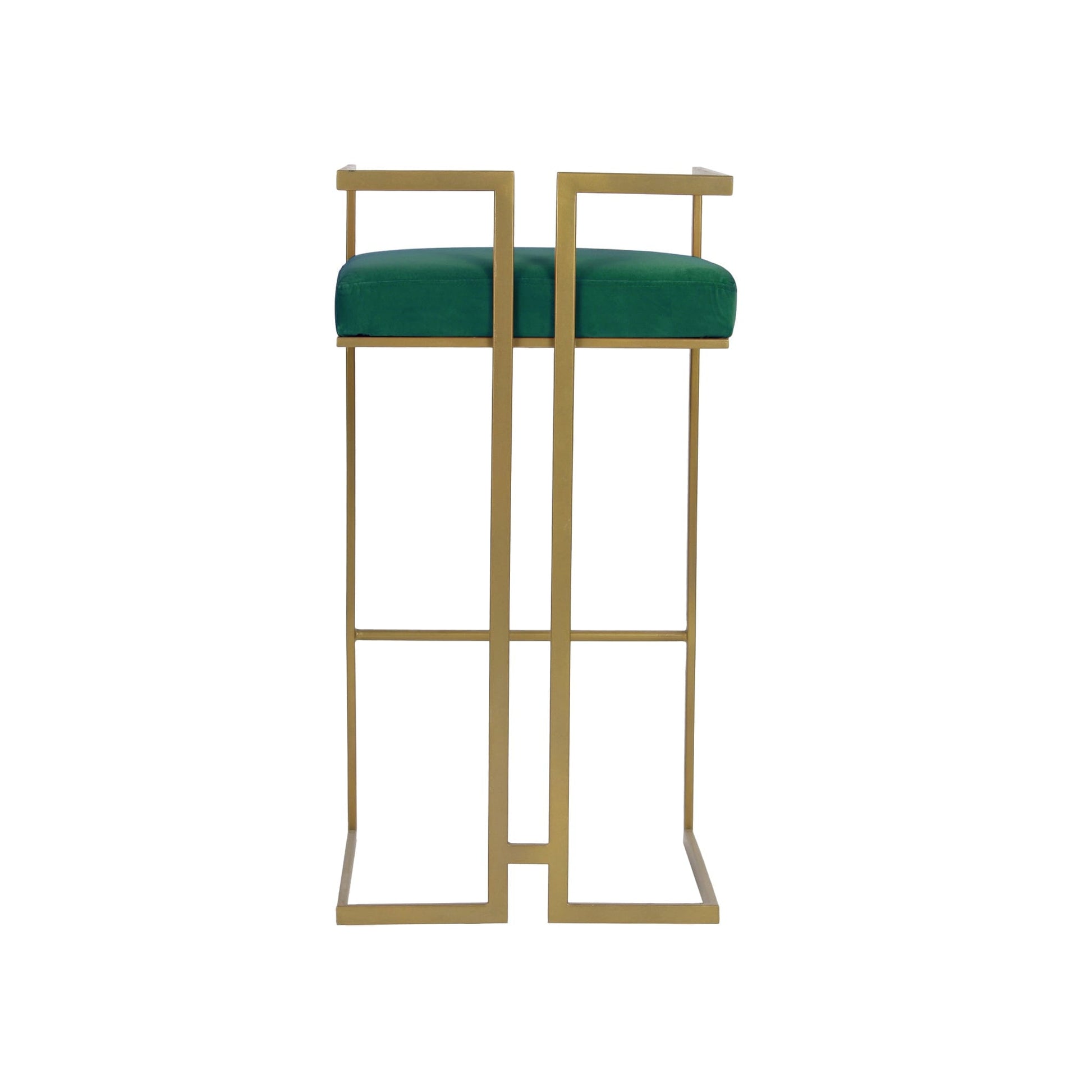 Gleam Green Velvet Fabric Metal Bar Chair In Gold Finish