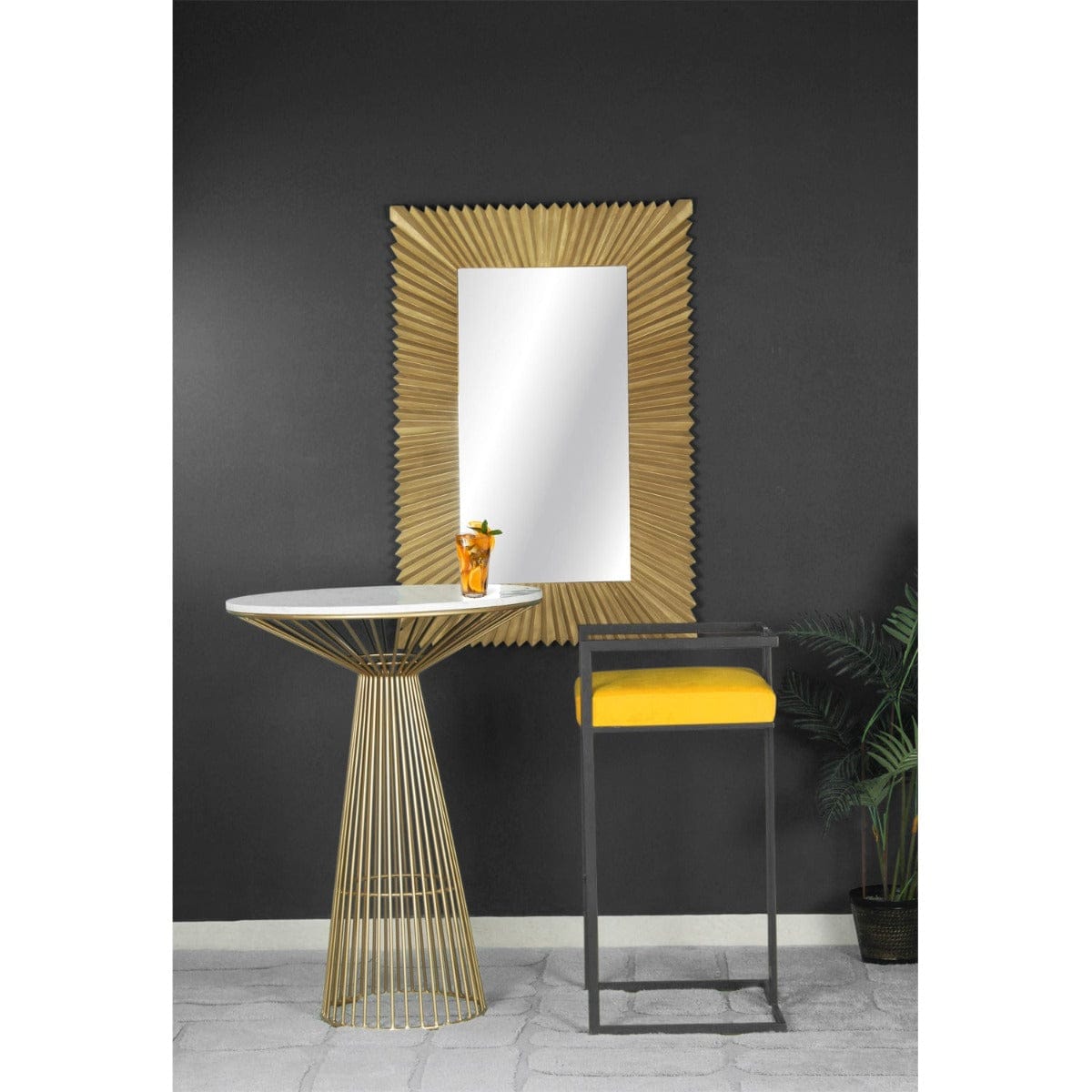 Gleam Yellow Velvet Fabric Metal Bar Chair In Gold Finish