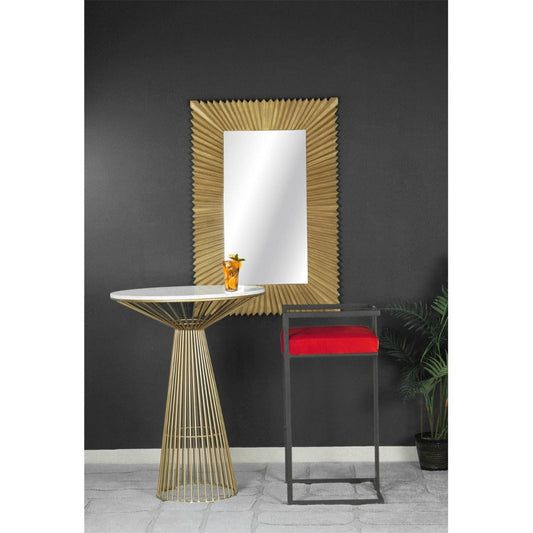 Gleam Red Velvet Fabric Metal Bar Chair In Gold Finish