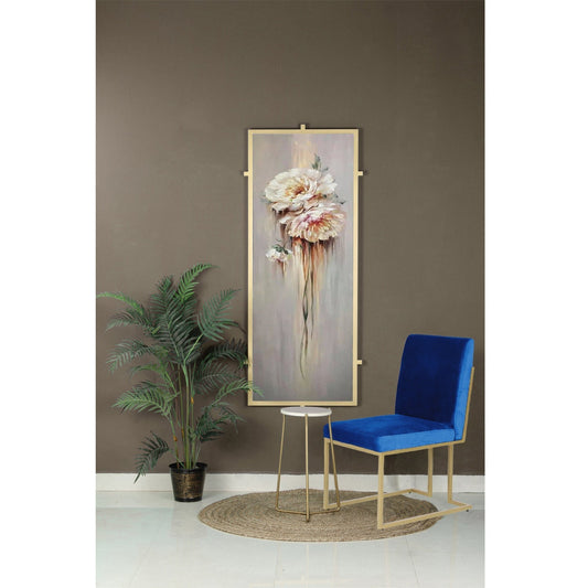 Aura Blue Velvet Fabric Dining Metal Chair In Gold Finish