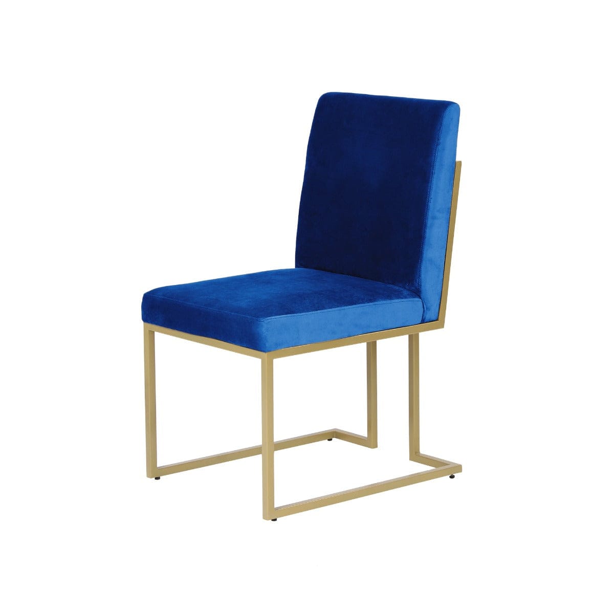 Aura Blue Velvet Fabric Dining Metal Chair In Gold Finish