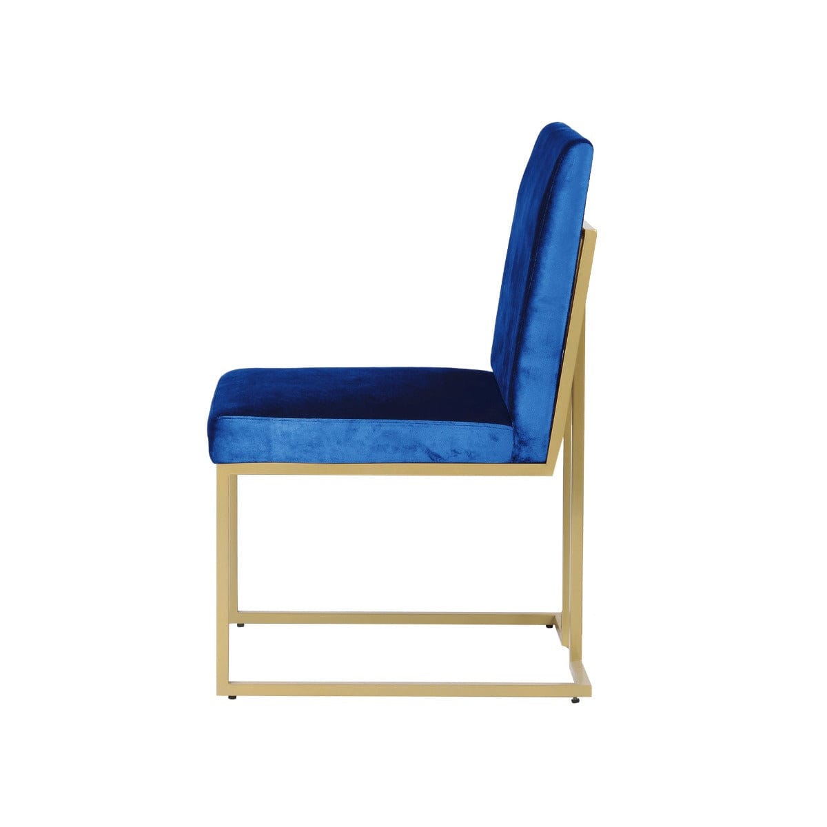 Aura Blue Velvet Fabric Dining Metal Chair In Gold Finish