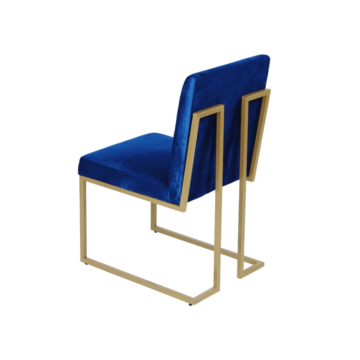 Aura Blue Velvet Fabric Dining Metal Chair In Gold Finish