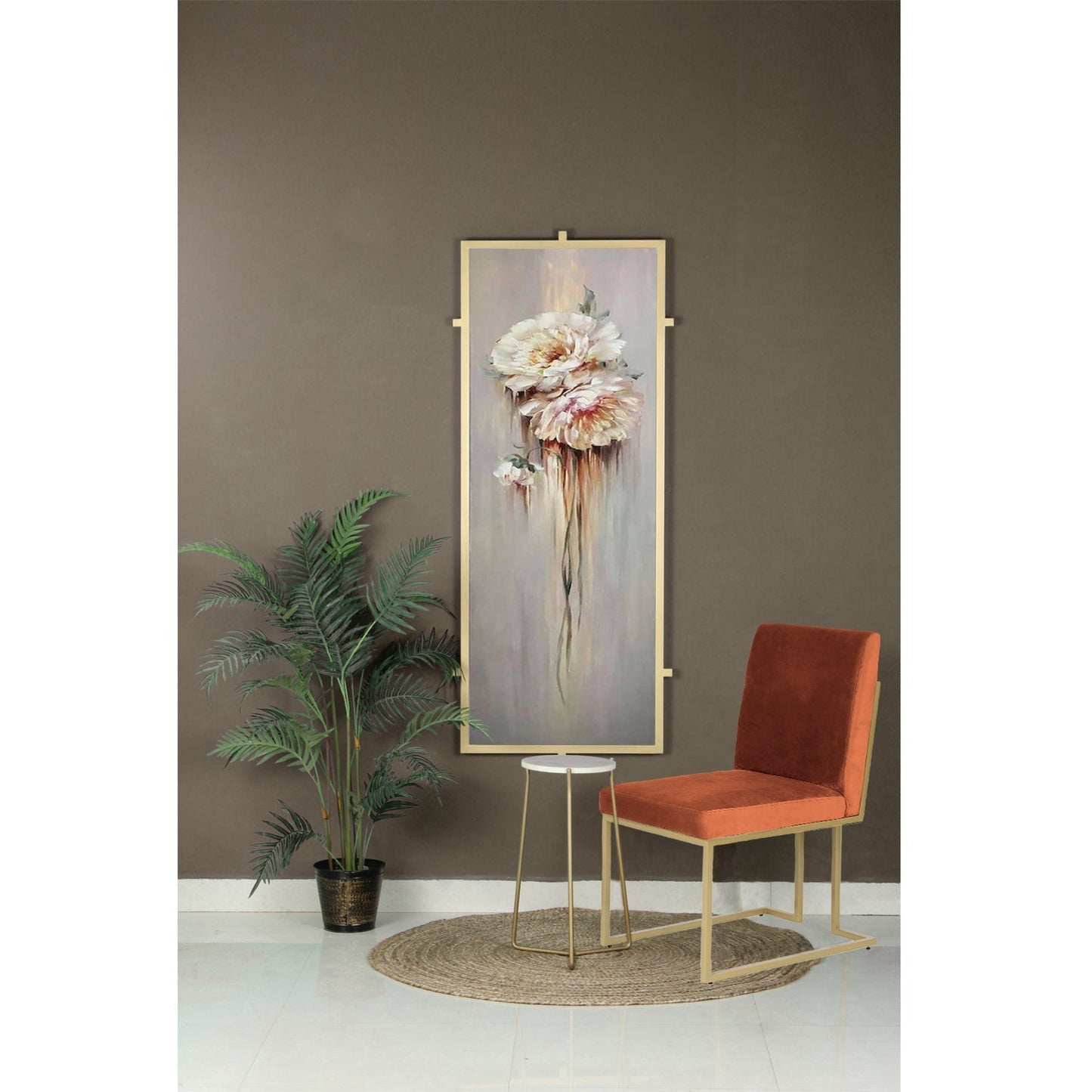 Aura Rust Velvet Fabric Dining Metal Chair In Gold Finish