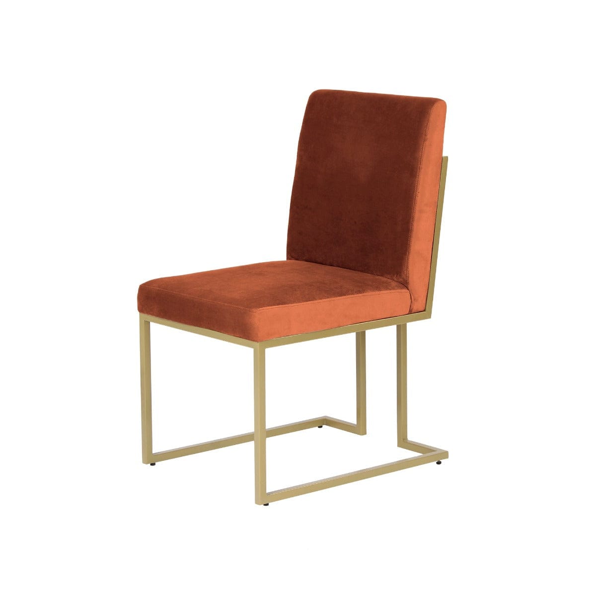 Aura Rust Velvet Fabric Dining Metal Chair In Gold Finish