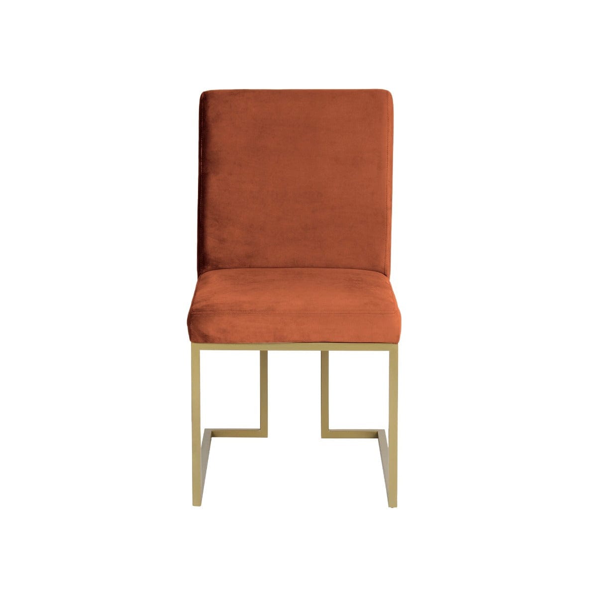 Aura Rust Velvet Fabric Dining Metal Chair In Gold Finish