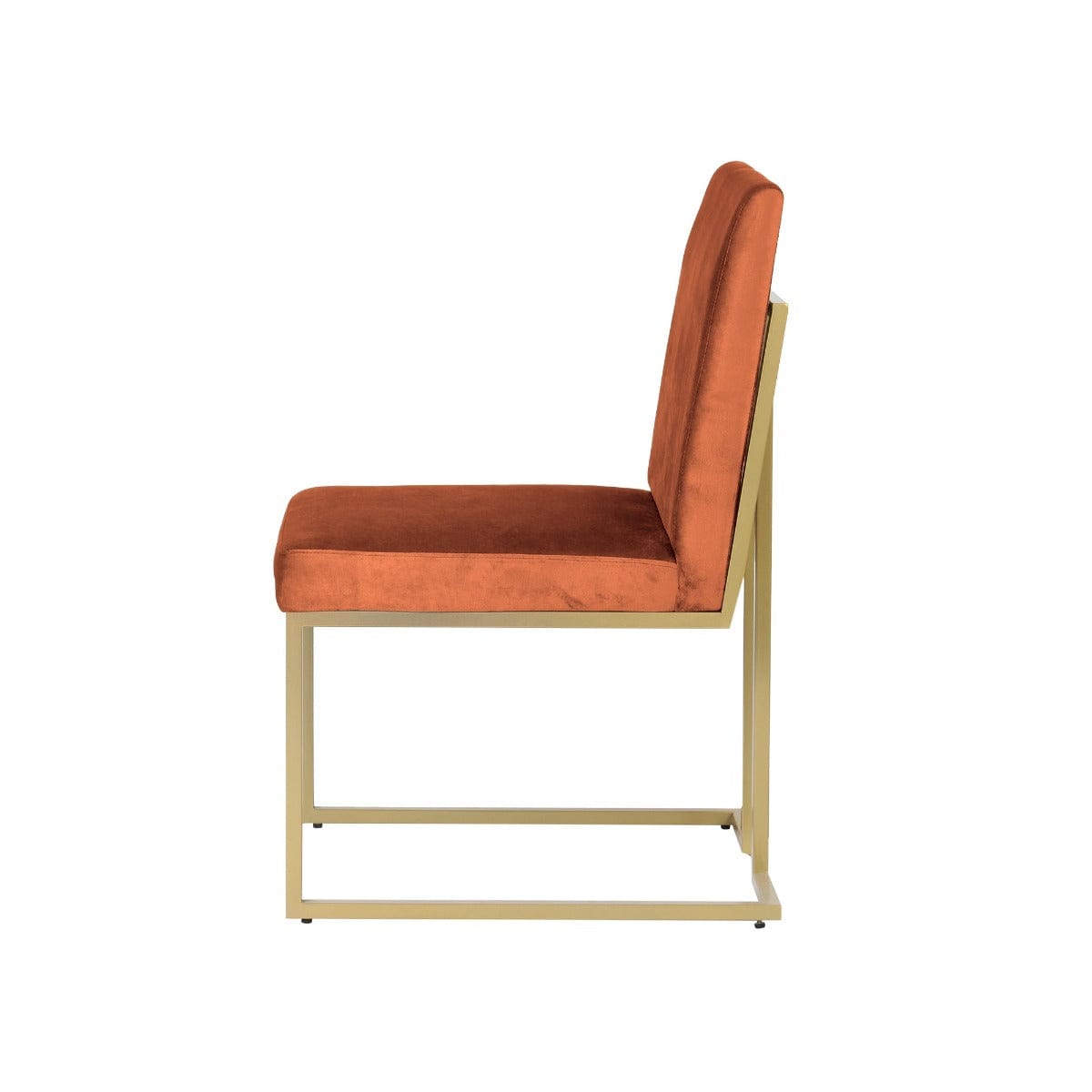 Aura Rust Velvet Fabric Dining Metal Chair In Gold Finish