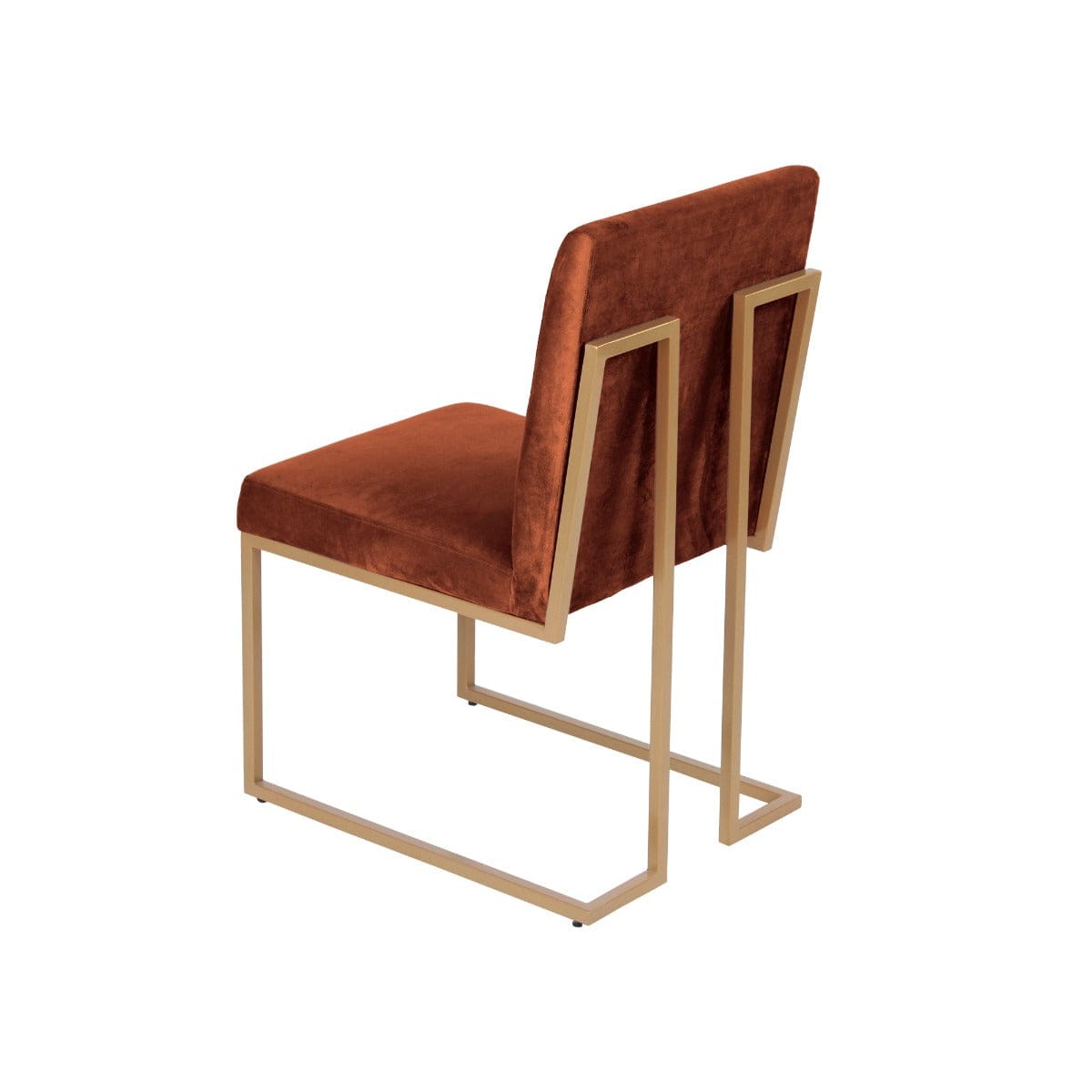 Aura Rust Velvet Fabric Dining Metal Chair In Gold Finish