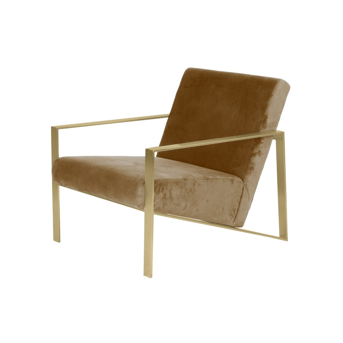 Mystique Medley Beige Velvet Fabric Lounge Chair In Gold Finish