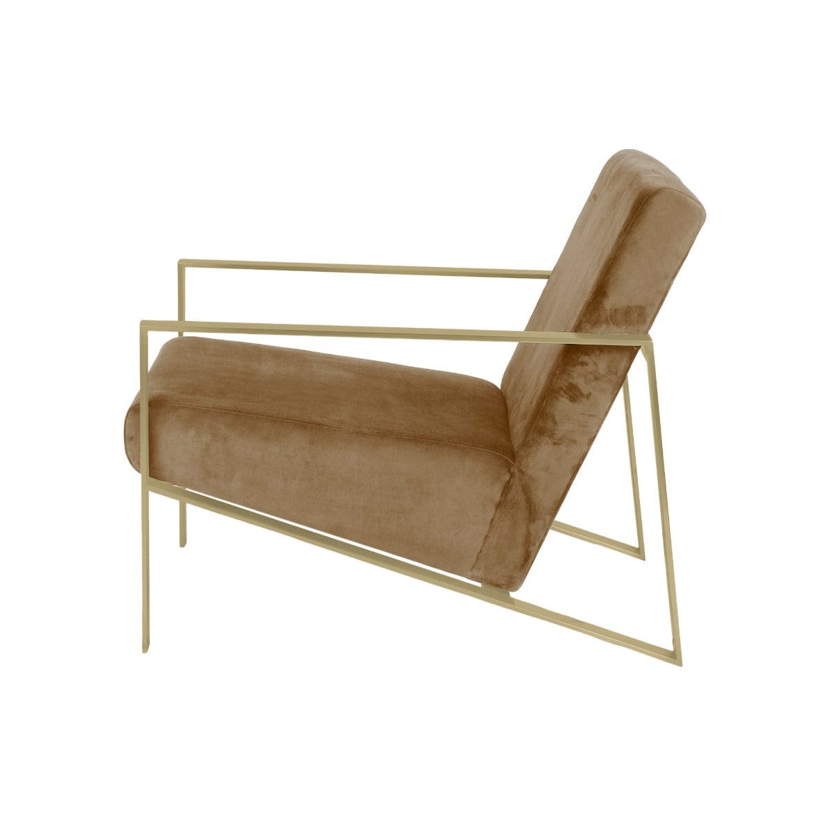 Mystique Medley Beige Velvet Fabric Lounge Chair In Gold Finish