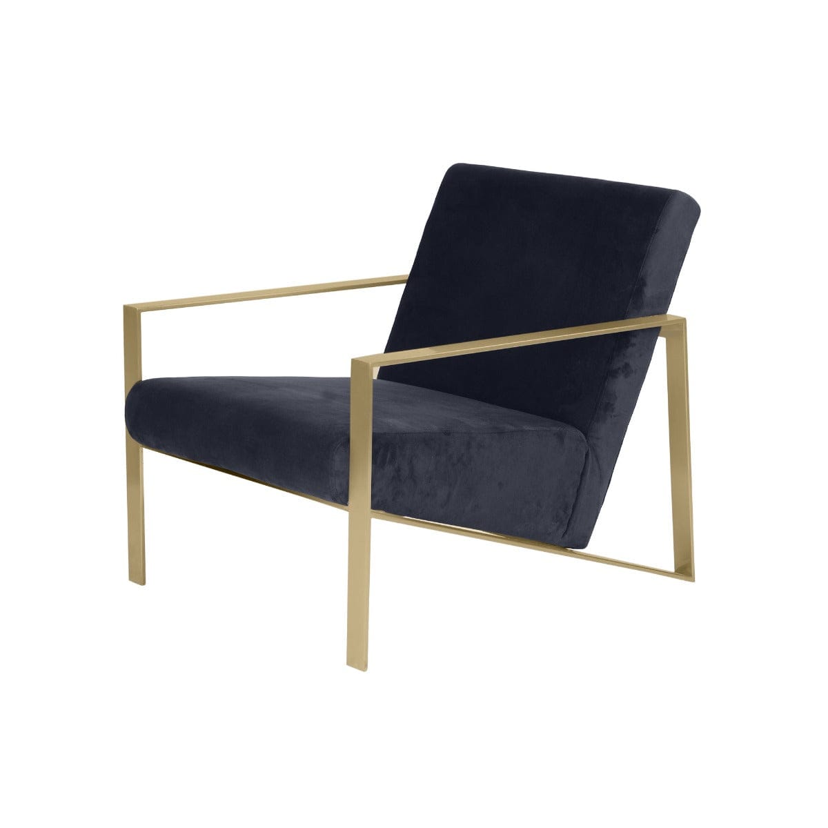 Mystique Medley Dark Grey Velvet Fabric Lounge Chair In Gold Finish