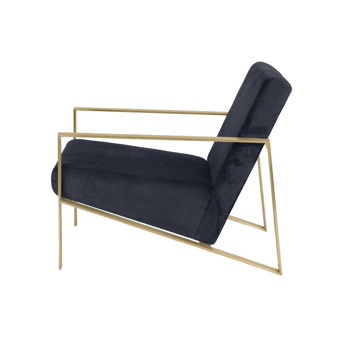 Mystique Medley Dark Grey Velvet Fabric Lounge Chair In Gold Finish