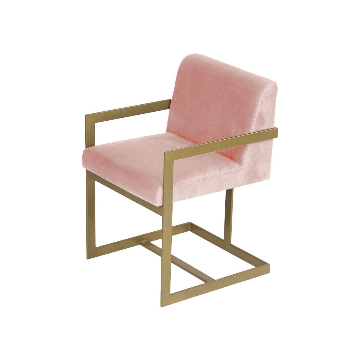 Verve Pink Velvet Fabric Dining Metal Chair In Gold Finish