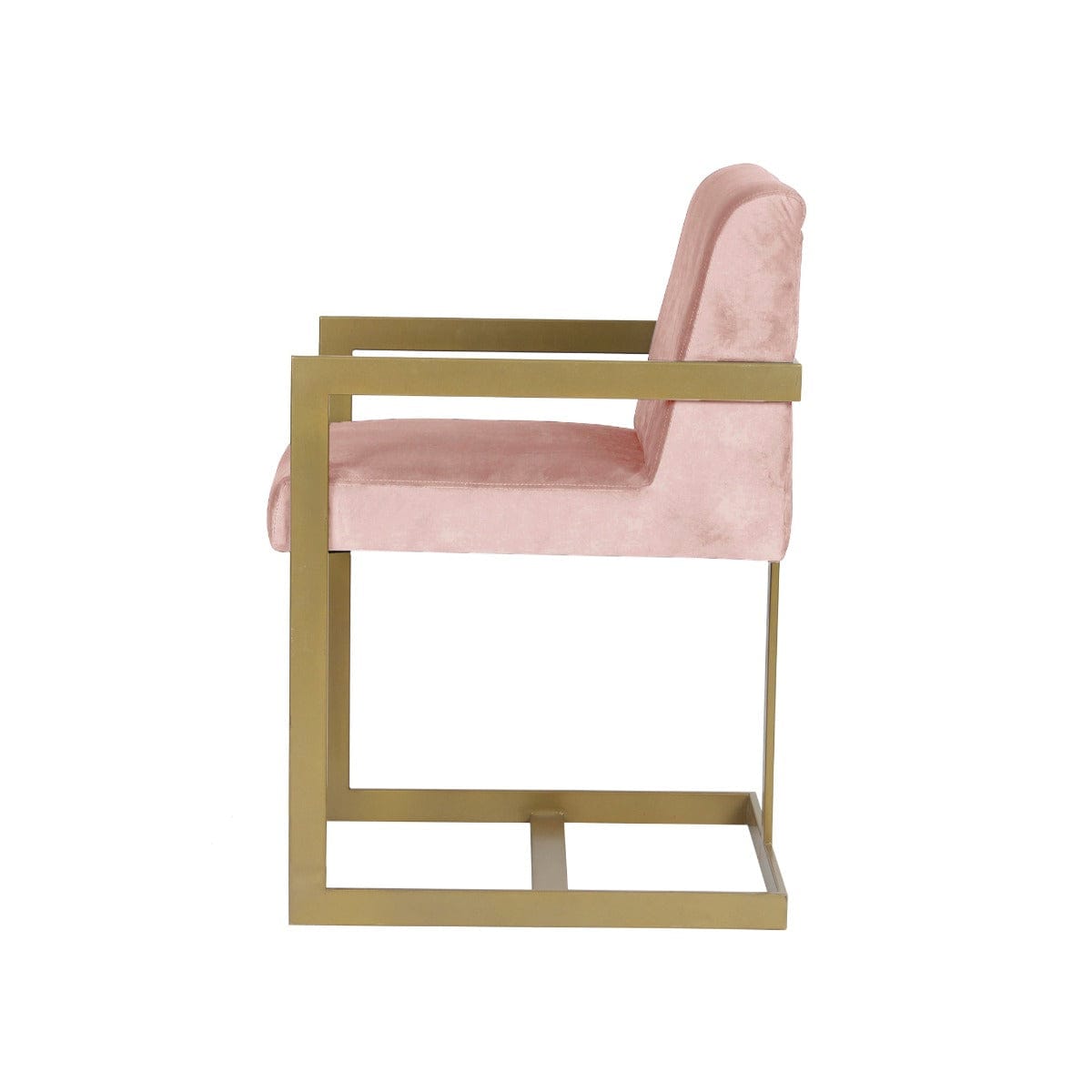 Verve Pink Velvet Fabric Dining Metal Chair In Gold Finish