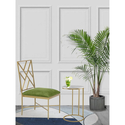 Verve Green Velvet Fabric Metal Dining Chair In Gold Finish