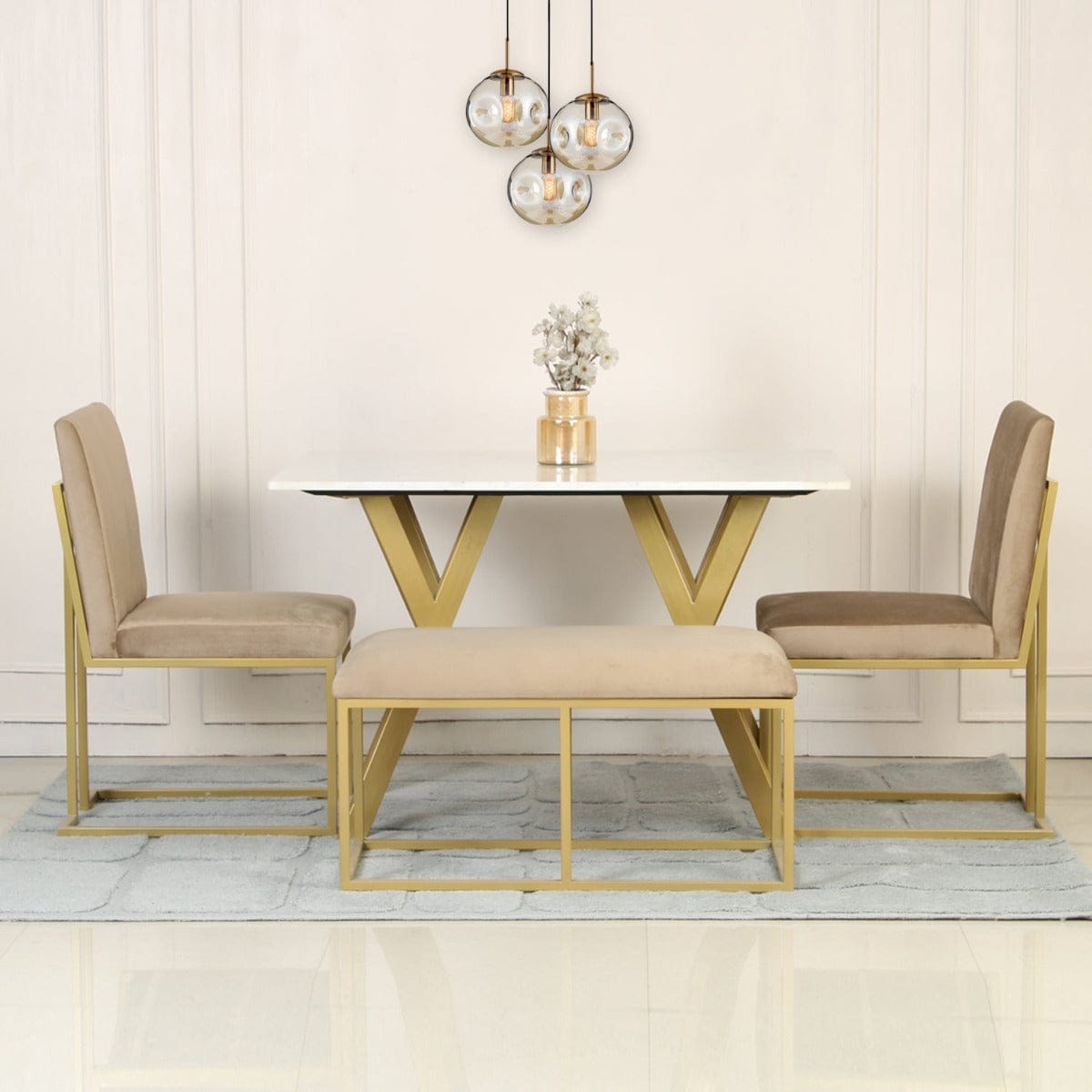 Harmony 4 Seater Marble Dining Table In Gold Finish