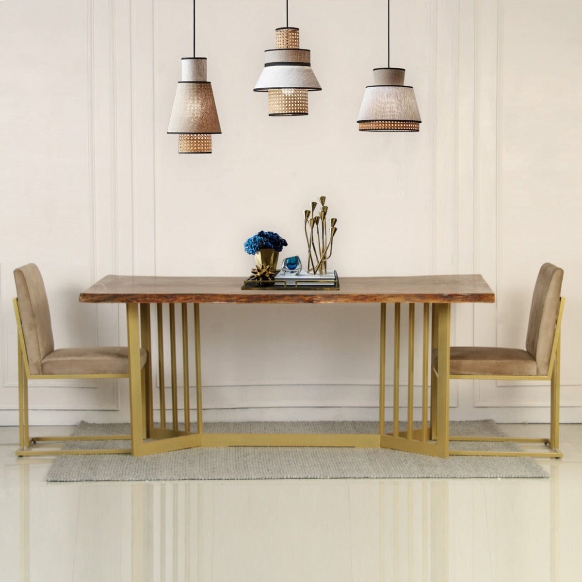 Horizon 6 Seater Wooden Dining Table In Gold Finish