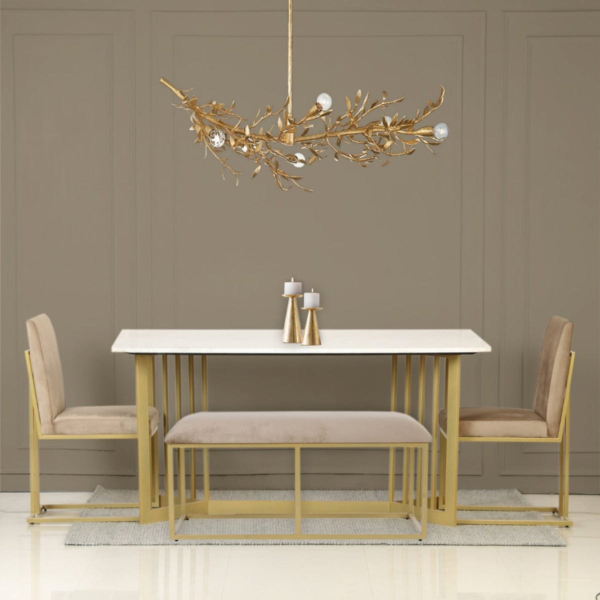 Horizon 6 Seater Marble Dining Table In Gold Finish