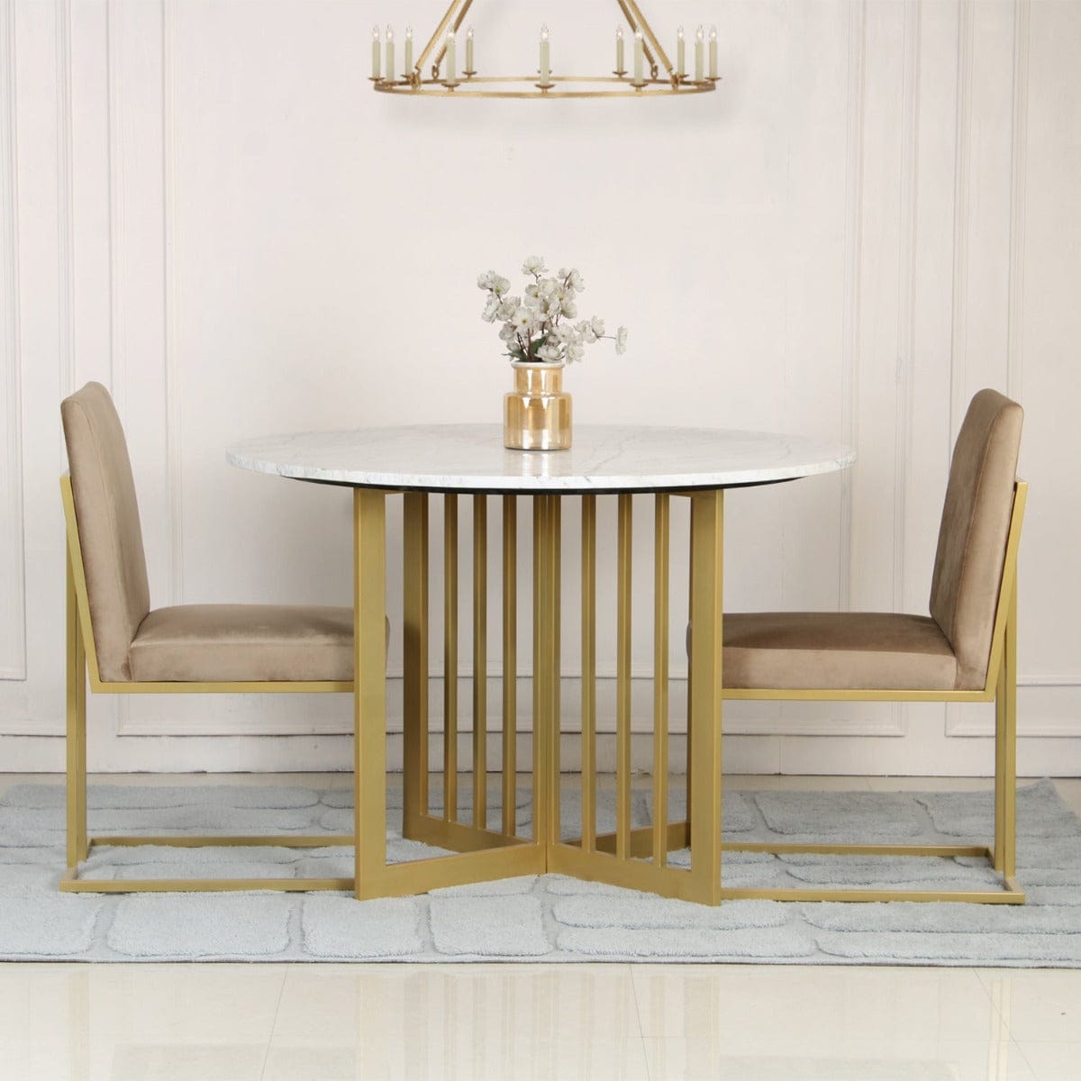 Horizon 4 Seater Round Marble Dining Table In Gold Finish