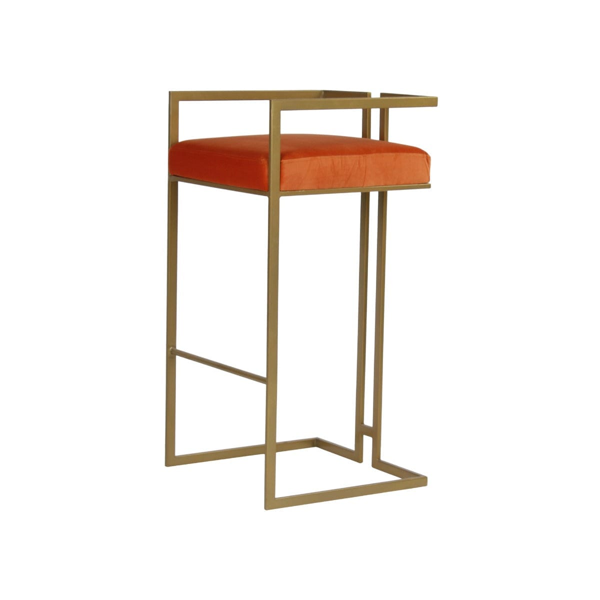 Gleam Orange Velvet Fabric Metal Bar Chair In Gold Finish