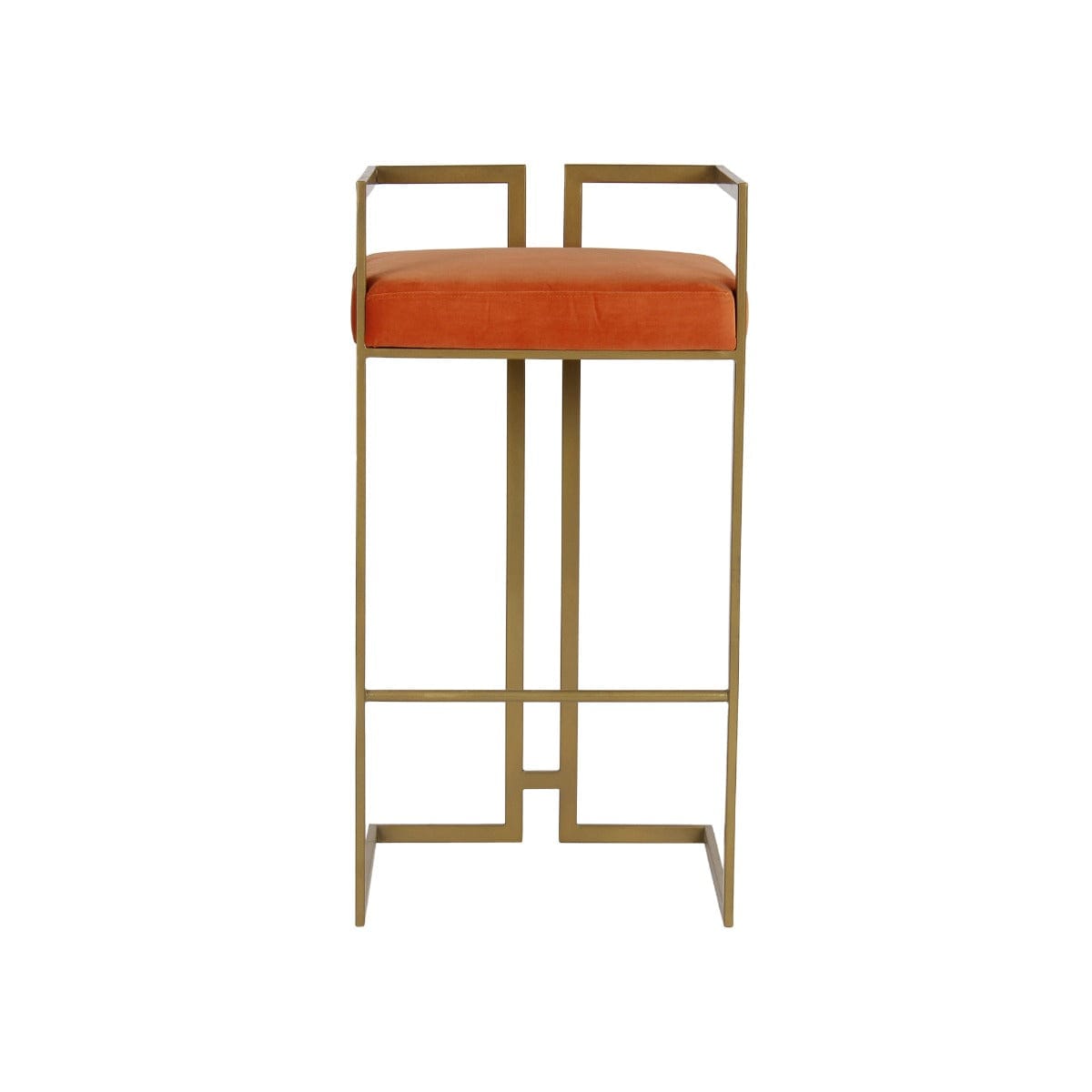 Gleam Orange Velvet Fabric Metal Bar Chair In Gold Finish