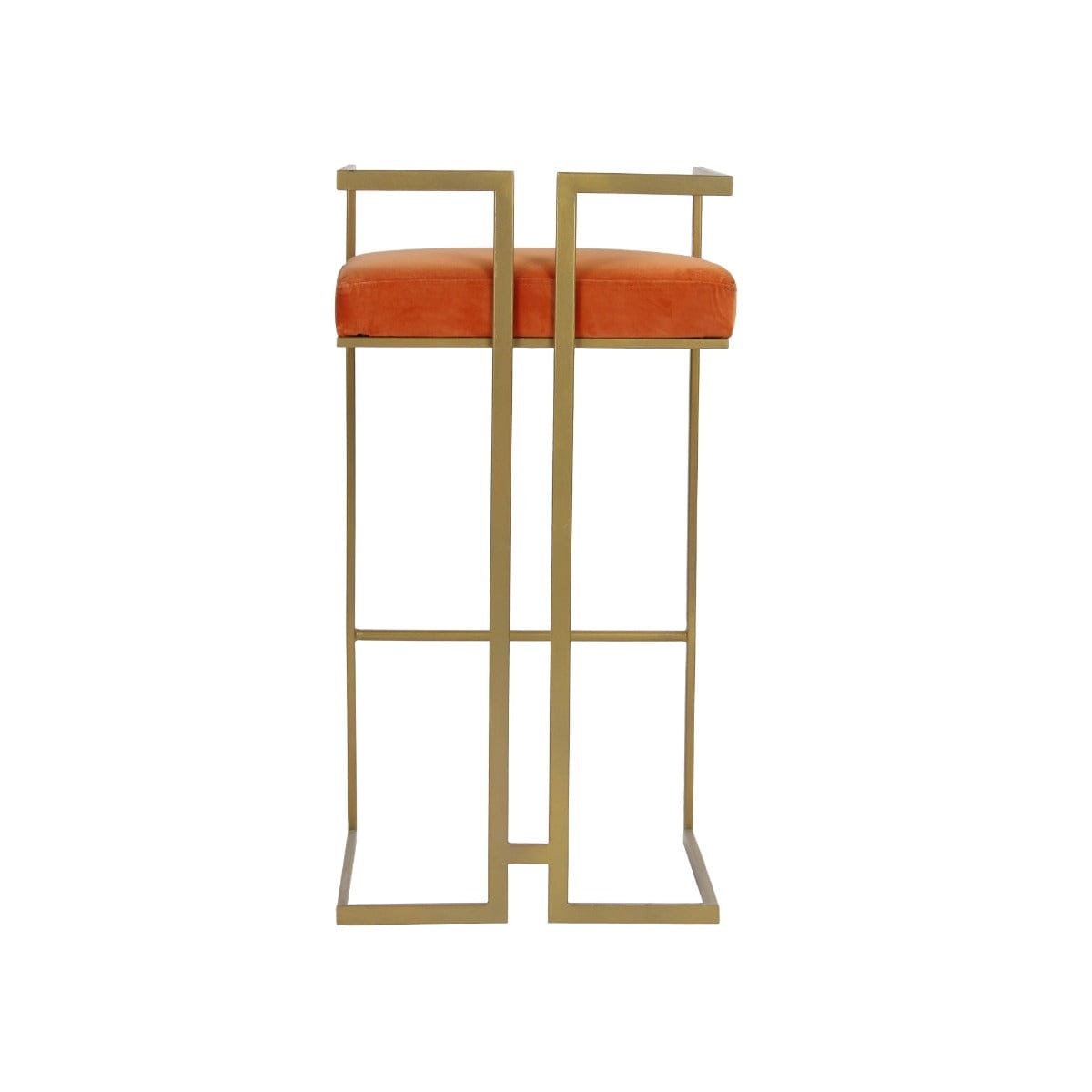 Gleam Orange Velvet Fabric Metal Bar Chair In Gold Finish