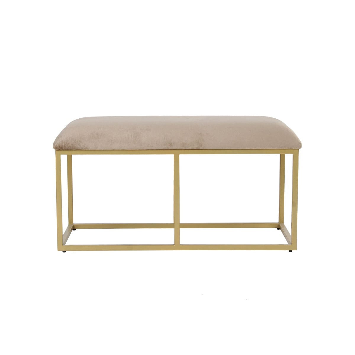 Finley Beige Velvet Fabric Metal Bench In Gold Finish