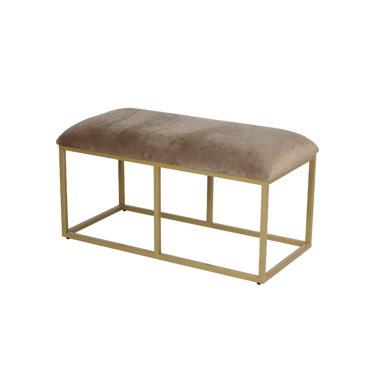 Finley Beige Velvet Fabric Metal Bench In Gold Finish