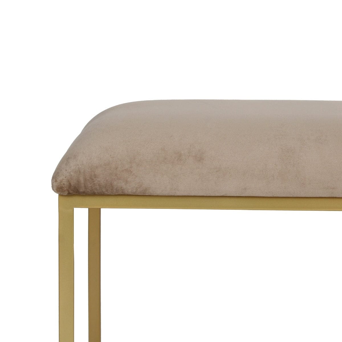 Finley Beige Velvet Fabric Metal Bench In Gold Finish