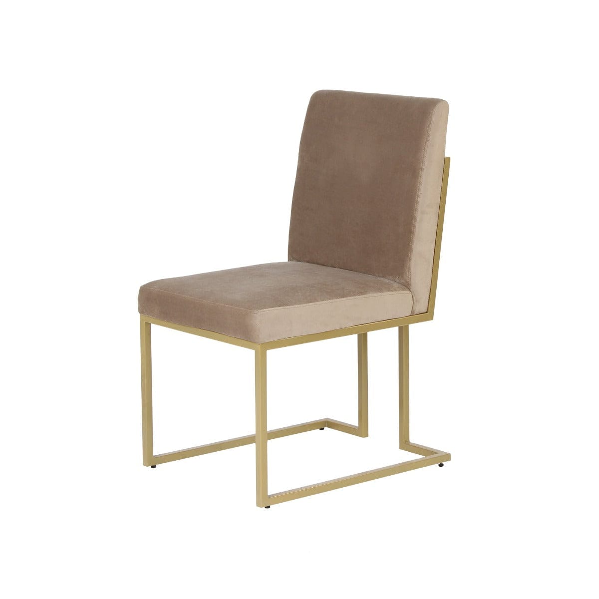 Aura Beige Velvet Fabric Dining Metal Chair In Gold Finish