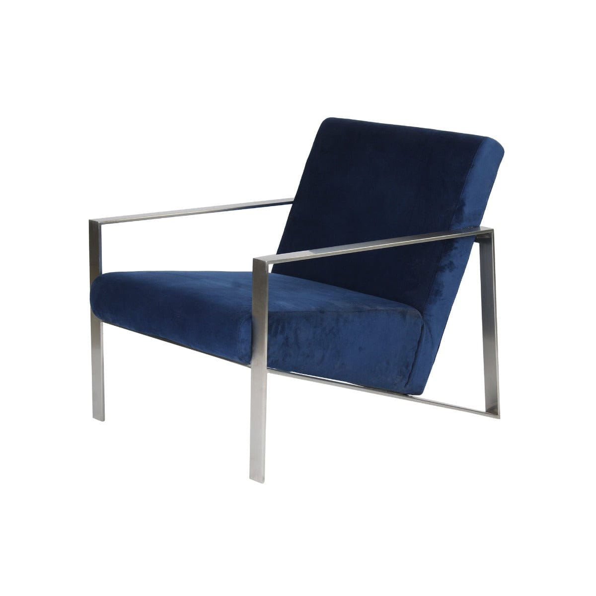 Mystique Medley Stainless Steel Lounge Chair With Blue Velvet Fabric