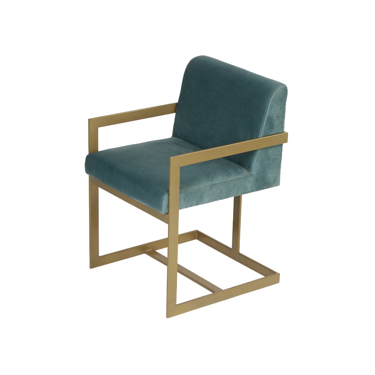 Verve Sea Blue Velvet Fabric Dining Metal Chair In Gold Finish