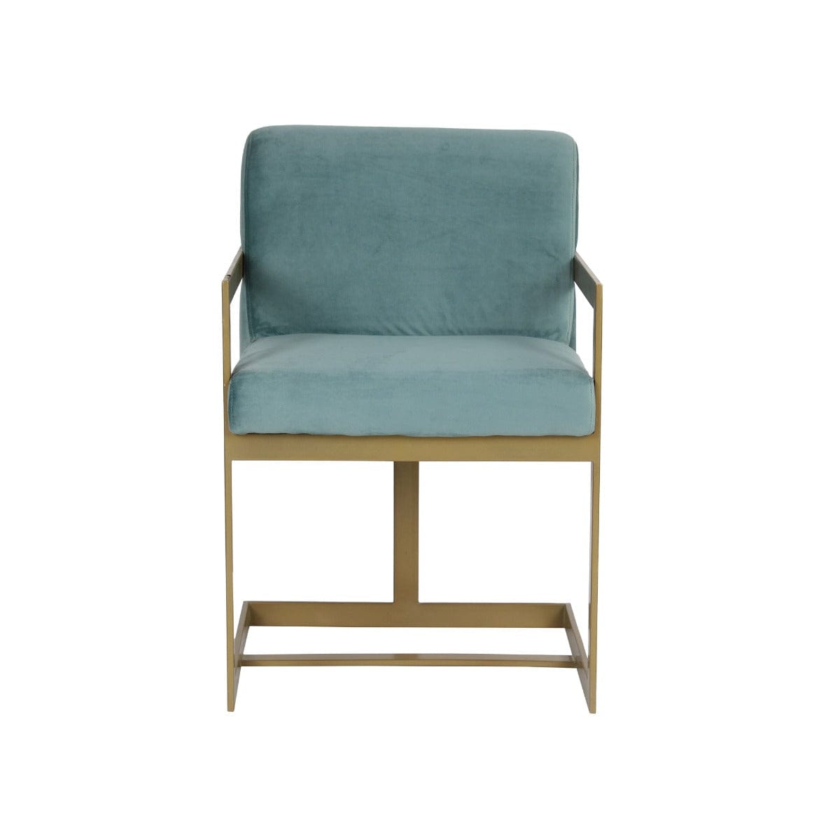 Verve Sea Blue Velvet Fabric Dining Metal Chair In Gold Finish