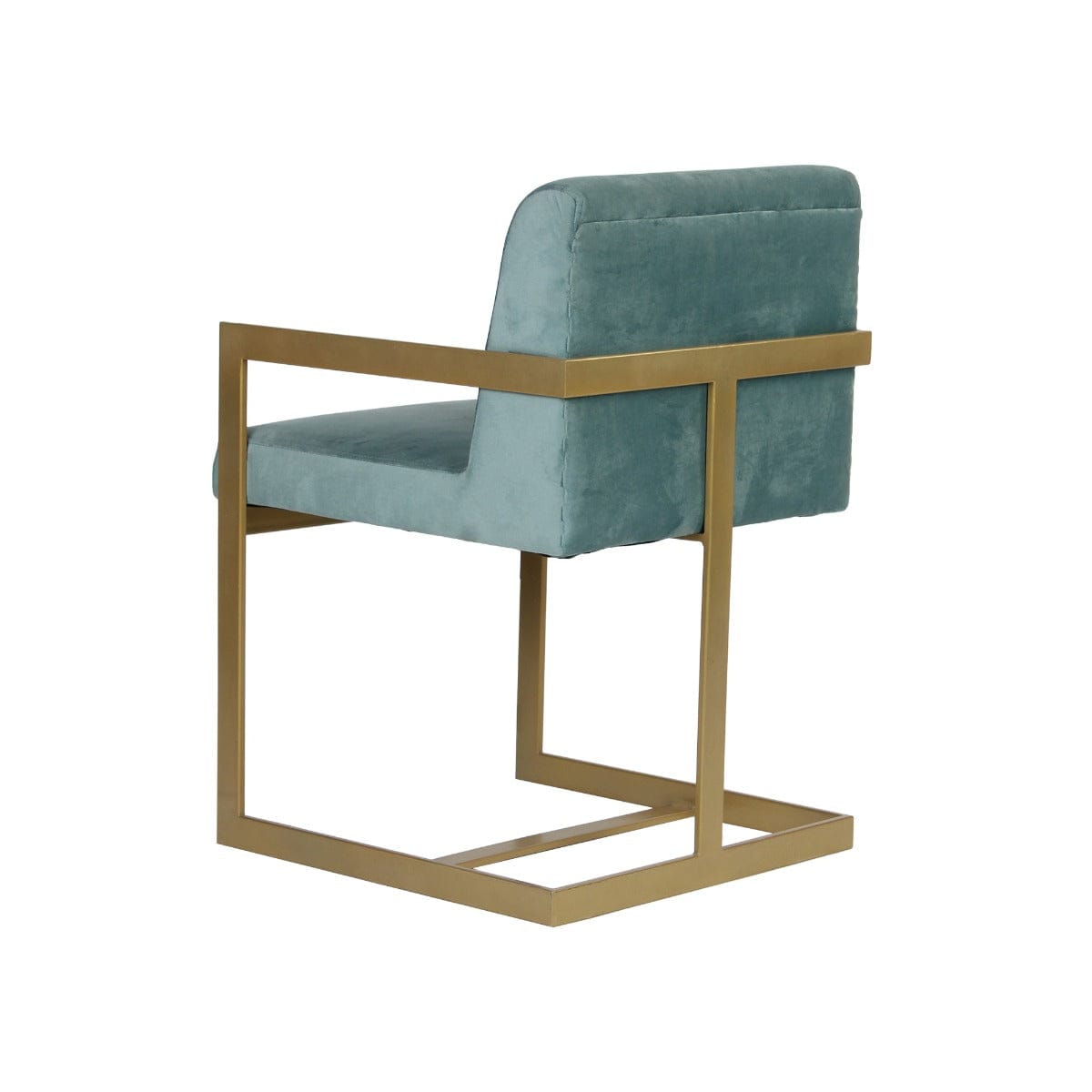 Verve Sea Blue Velvet Fabric Dining Metal Chair In Gold Finish